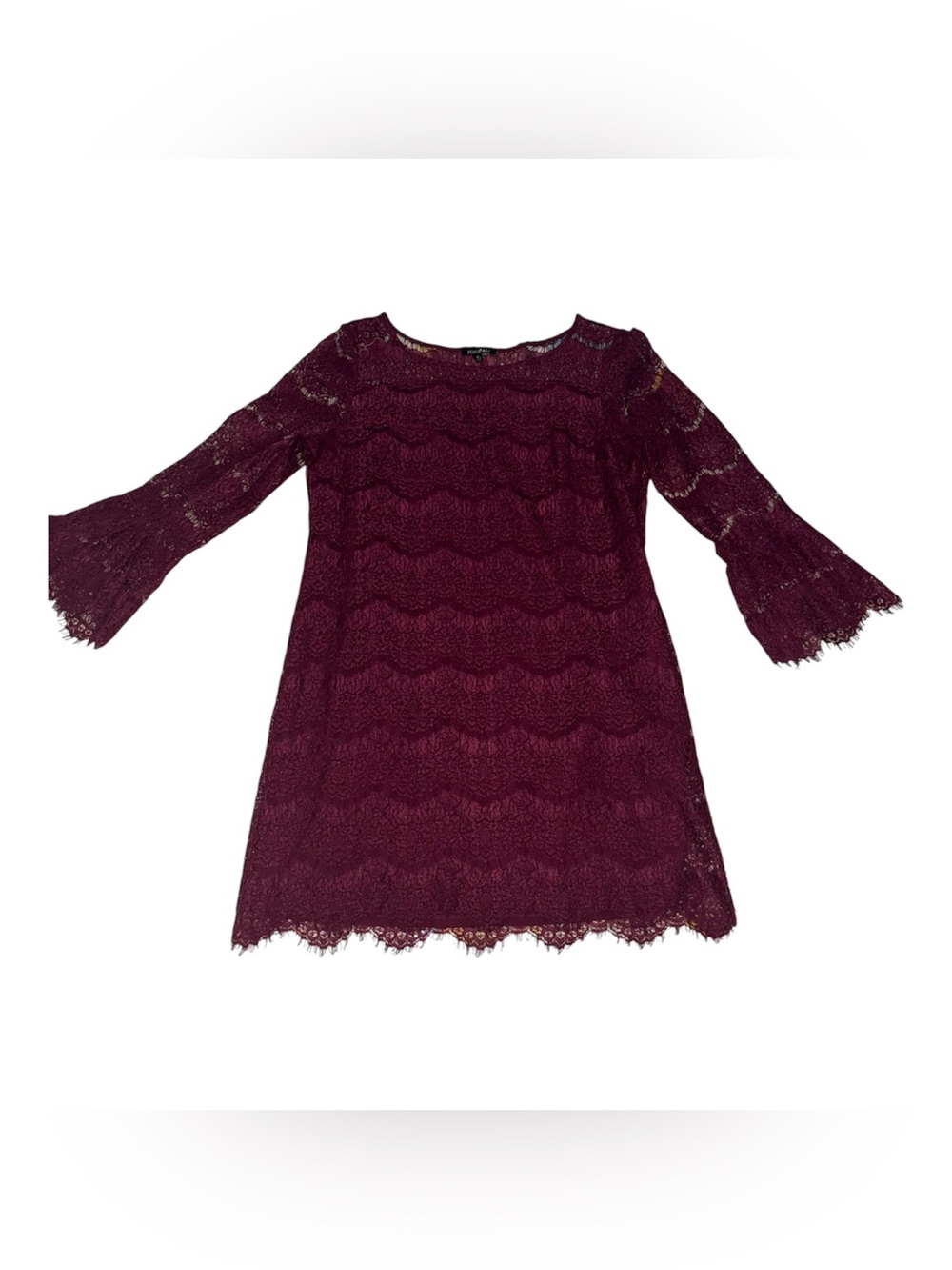 Roz & Ali Women’s Burgundy Lace Bell-Sleeve Dress Size 16